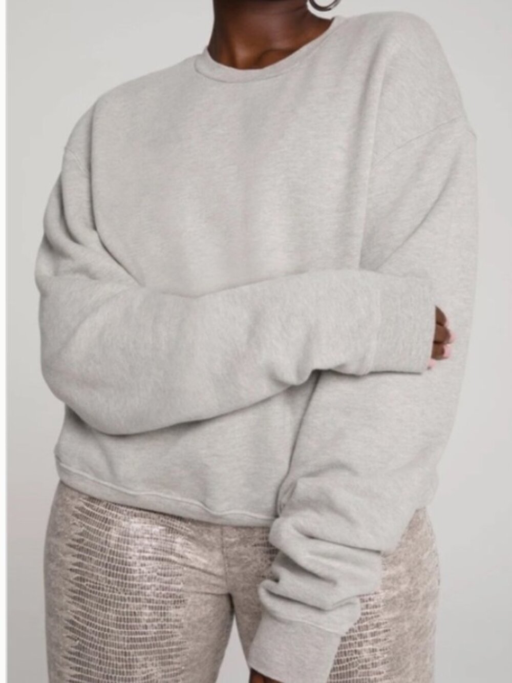 Good American Boyfriend Fleece Cotton Crewneck Sweatshirt Gray Size 1/Small